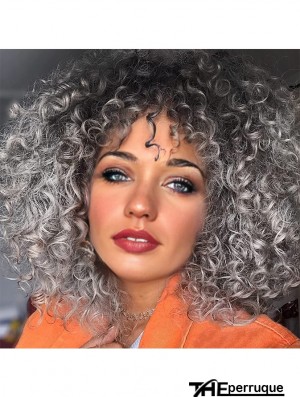 Perruque grise bouclée pour les femmes noires perruque grise avec franges cheveux synthétiques résistants à la chaleur utilisation quotidienne