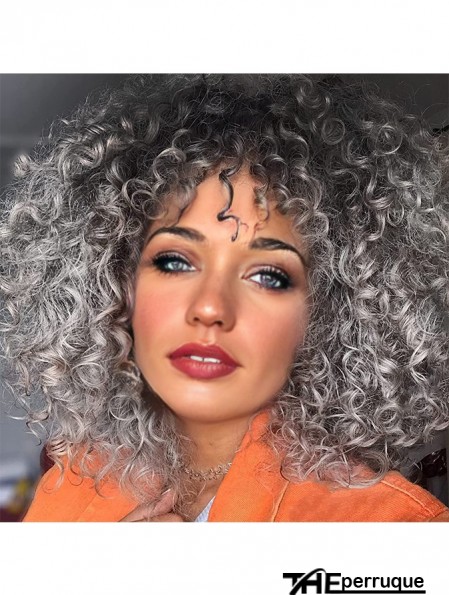 Perruque grise bouclée pour les femmes noires perruque grise avec franges cheveux synthétiques résistants à la chaleur utilisation quotidienne