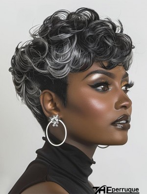 Noir femmes perruques boucles courtes noir mixte gris avec frange boucles perruques noir femmes perruques courtes