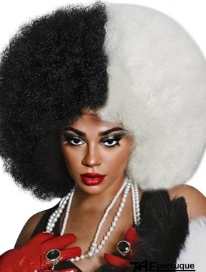 Noir Femmes Perruques bouclées Doux naturel à l'apparence pelouse et bouncy noir et blanc Afro Perruques cheveux synthétiques