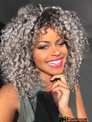 Perruque bouclée avec frange pour femme noire