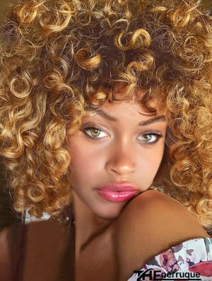 Perruques bouclées avec Bangs pour les femmes noires kinky bouclés cheveux synthétiques résistants à la chaleur 12 pouces