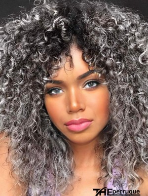 Perruque bouclée féminine blanche perruque africaine bouclée avec bande de cheveux synthétiques gris foncé