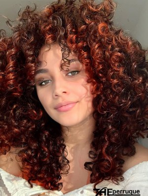 Perruque Afro bouclée avec Bangs Orange cheveux synthétiques bruns mélangés