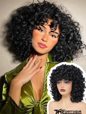 Perruque Afro Bouclée avec Frange - Cheveux Synthétiques Courts pour Femmes Noires
