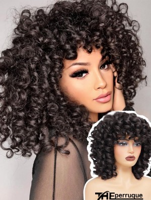 Perruque Afro Bouclée avec Frange - Cheveux Synthétiques Courts pour Femmes Noires