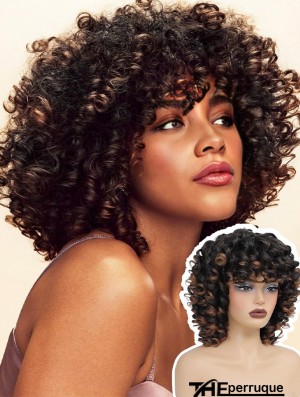 Perruque Afro Bouclée avec Frange - Cheveux Synthétiques Courts pour Femmes Noires