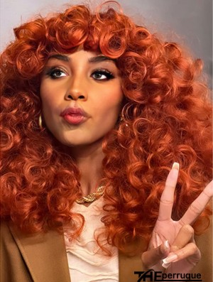 Perruque Afro Longue et Bouclée avec Frange pour Femmes Noires – Cheveux Synthétiques Volumineux et Rebondissants (Sans Colle) Idéale pour Cosplay et Usage Quotidien