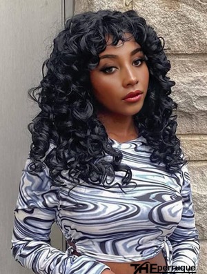 Perruque Afro Longue et Bouclée avec Frange pour Femmes Noires – Cheveux Synthétiques Volumineux et Rebondissants (Sans Colle) Idéale pour Cosplay et Usage Quotidien