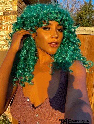 Perruque Afro Longue et Bouclée avec Frange pour Femmes Noires – Cheveux Synthétiques Volumineux et Rebondissants (Sans Colle) Idéale pour Cosplay et Usage Quotidien