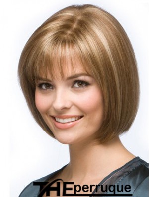 Blonde Bob perruque longueur de menton synthétique sans bonnet Style droit perruques de cheveux humains