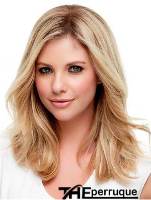 Cheveux blonds ondulés avec une longueur d'épaule de couleur blonde monofilament