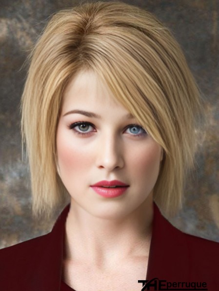 Blonde avec frange droite 9 pouces perruques de cheveux humains les moins chères