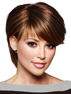Auburn avec frange droite 8 pouces cheveux humains lisses