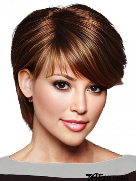 Auburn avec frange droite 8 pouces cheveux humains lisses