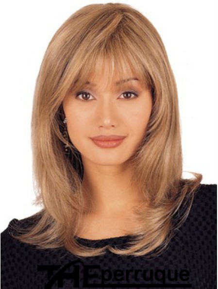 Perruque en dentelle de cheveux humains droite Longueur d'épaule Couleur blonde Coupe en couches