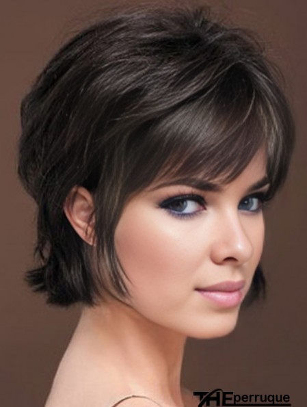 Perruque de cheveux humains naturellement droite avec une couleur noire courte de capless de frange