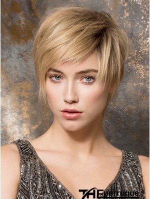 Vente de perruque de monofilament pour dames 100% boycuts de couleur blonde attachés à la main