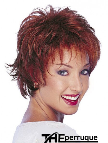 Perruques ondulées naturelles de cheveux humains avec la couleur rouge de longueur courte capless