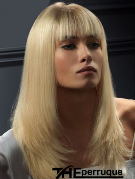 Perruque avant en dentelle Cheveux humains Style droit Couleur blonde avec une frange