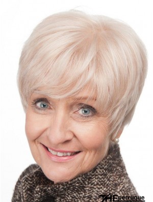 Perruques de cheveux courts pour les femmes plus âgées avec coupe grise sur le devant en dentelle