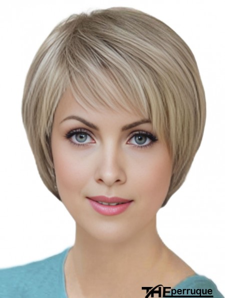 100% attaché à la main courte droite droite classique blonde vraie perruques de cheveux