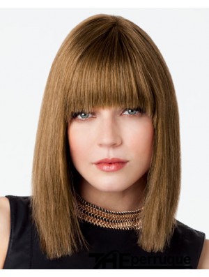 Bob perruque avec frange Remy Human Lace Front Brown Color