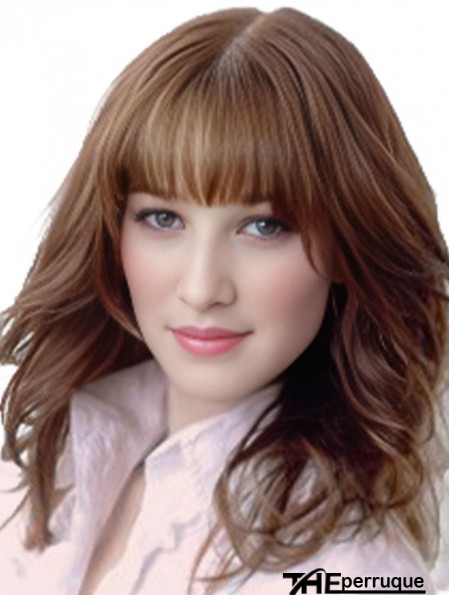 Perruque de cheveux humains ondulée couleur Auburn moyenne longueur d'épaule avec frange