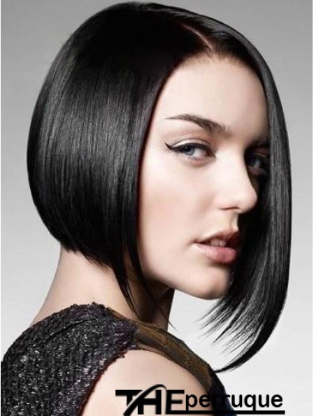 Perruque Bob Bob Monofilament Humain Longueur Laine Droit Noir