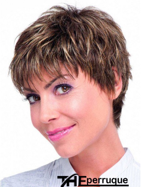 Cheveux humains Monofilament Topper couleur brune Boycuts de style droit