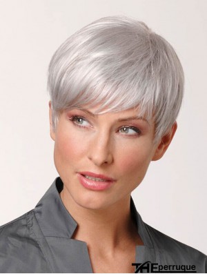Perruques de cheveux gris court 100% attaché à la main longueur coupée Style droit