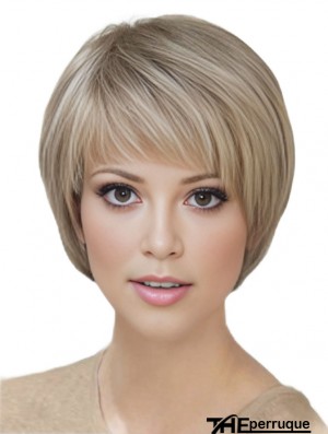 Blonde courte droite avec frange perruques monofilament