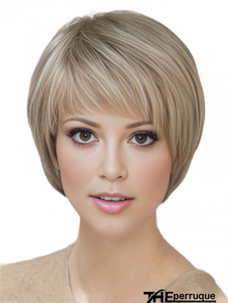 Blonde courte droite avec frange perruques monofilament