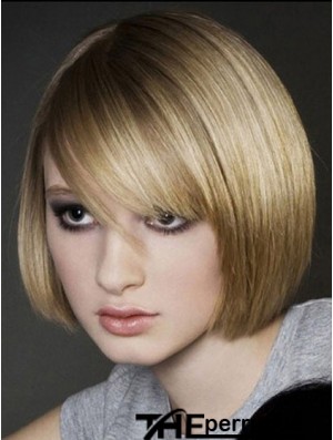 Blonde Bobs menton longueur droite 12 pouces Bob perruques avec monofilament