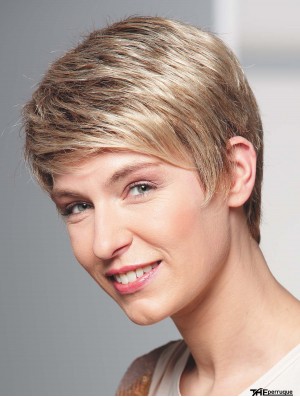 Perruques de cheveux humains Blonde pleine perruque Boycuts Longueur recadrée Style ondulé