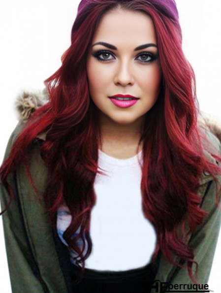 Wavy Without Bangs Lace Front Soft 20 pouces rouge longues perruques