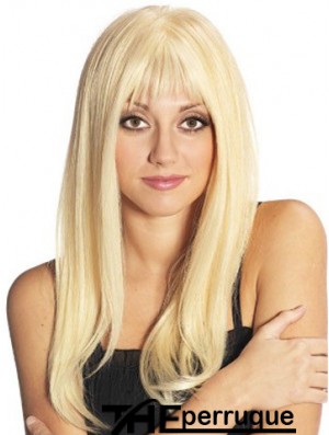 Blonde longue et fabuleuse droite avec frange perruques en dentelle