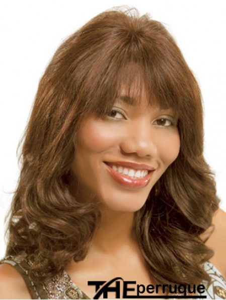 Ondulé Monofilam Brown Avec Bangs Longues Perruques Monofilament Pas Cher