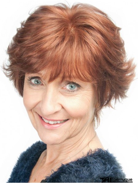 Bon Auburn Wavy Short Petite Layered Remy Perruques Avant de Lacet de Cheveux Humains