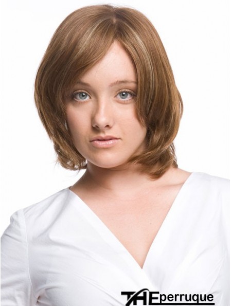 Monofilament ondulé avec frange longueur de menton perruques de cheveux humains confortables