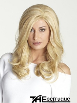 Sans frange longue blonde ondulée 18 pouces perruques de cheveux humains parfaits