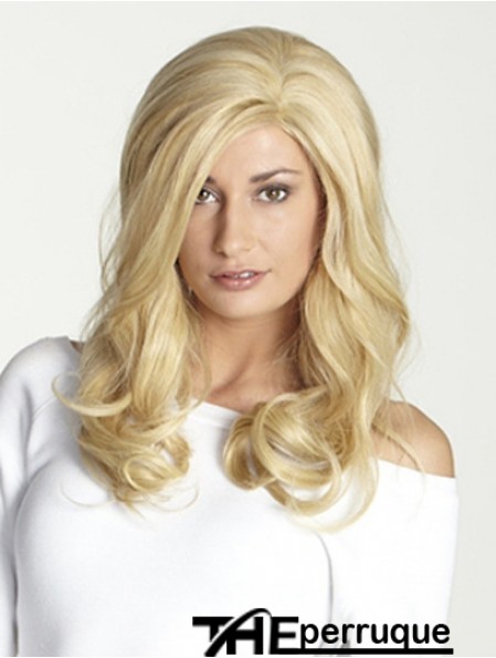 Sans frange longue blonde ondulée 18 pouces perruques de cheveux humains parfaits