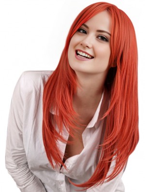 Style droit de longue longueur de couleur rouge de perruques d'avant de dentelle avec Remy