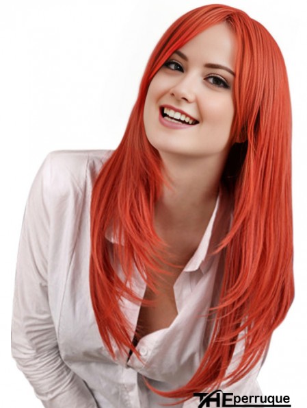 Style droit de longue longueur de couleur rouge de perruques d'avant de dentelle avec Remy