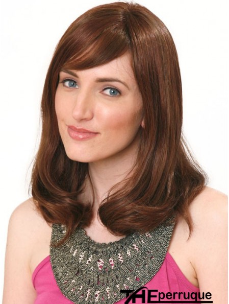 Perruque de bande de cheveux humains Longueur d'épaule Couleur Auburn avec une frange