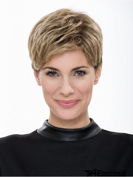 Lace Front Straight Boycuts 7 pouces Blonde Cropped Perruque de cheveux humains