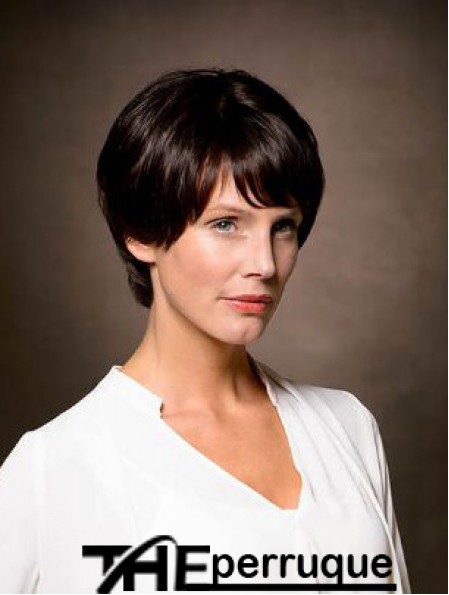 100% cheveux humains remy attachés à la main 8  inchperruques courtes droites en couches brunes pour les femmes atteintes de cancer