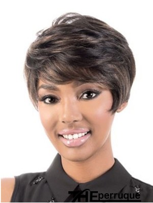 Court capless brun ondulé avec frange femme noire cheveux humains
