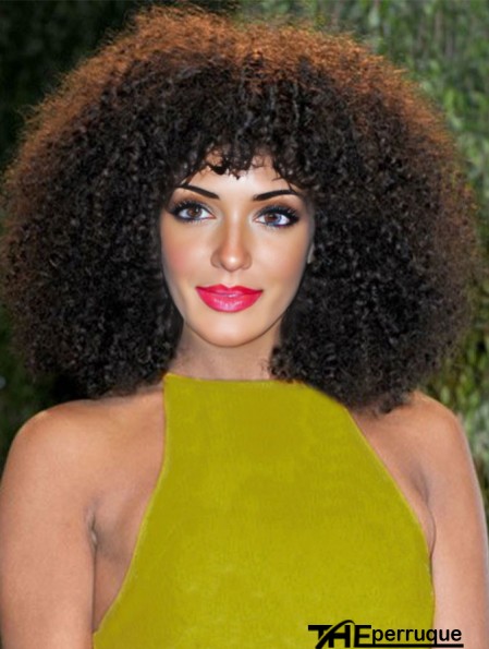 Perruques de cheveux naturels afro-américains avec une frange pleine dentelle style crépus