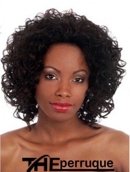 Perruques Afro Kinky synthétiques capless de longueur de menton noir 14 pouces